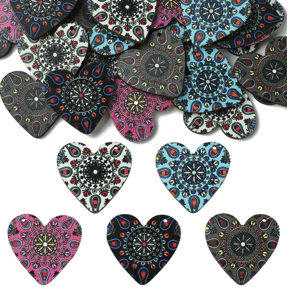 8135 30pcs Random Heart Wood Charms for Valentine's Day